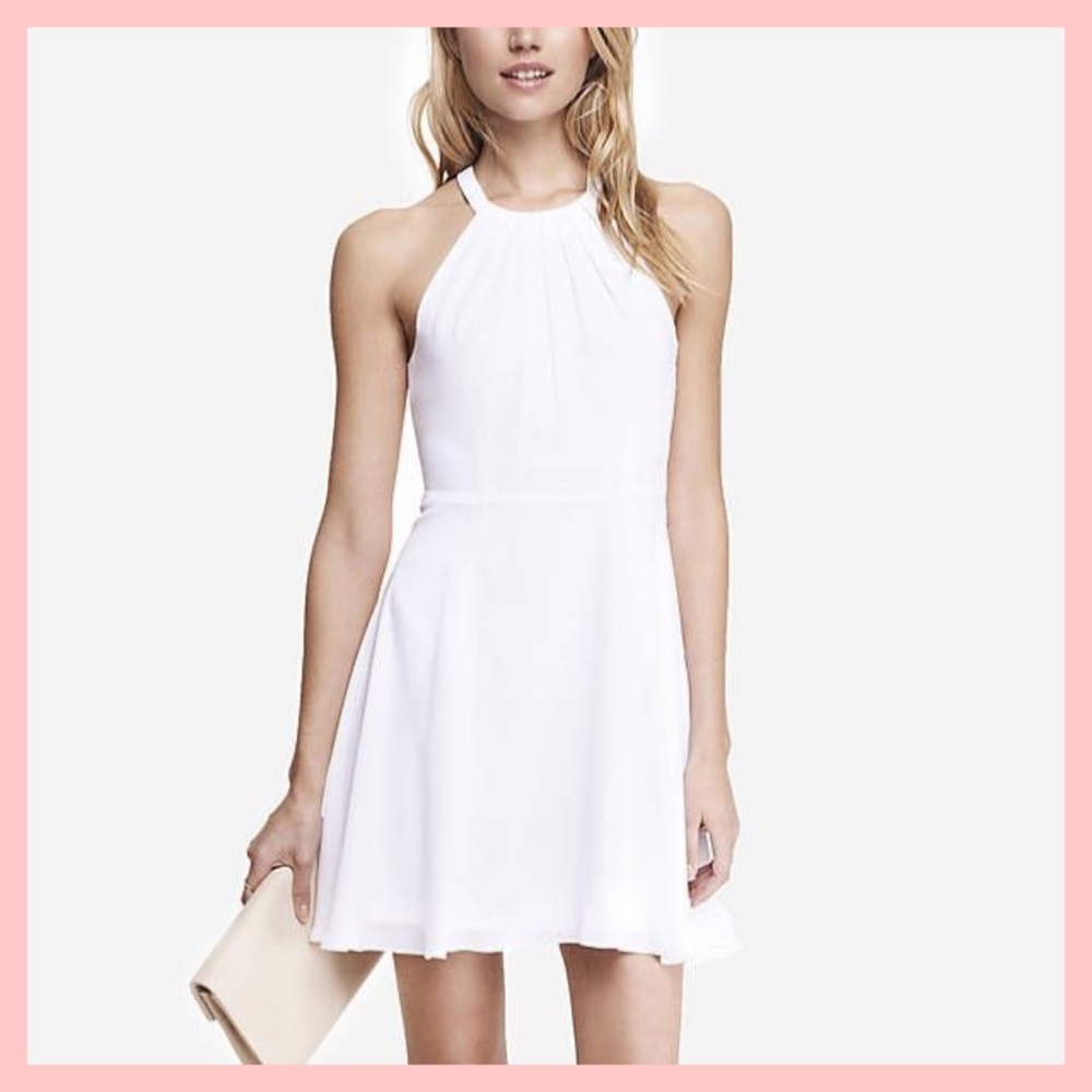 Express halter neck white dress w keyhole back